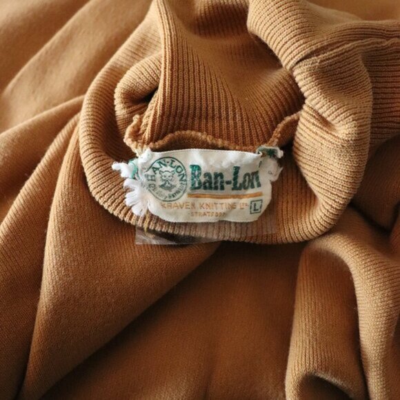 Vntg Ban Lon Sz L Men's Brown Tight Knit Turtleneck Stretch Long Sleeve Sweater - Picture 10 of 11